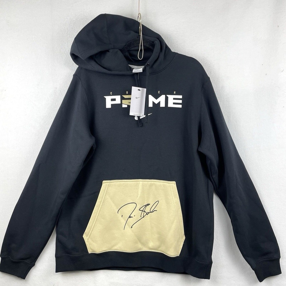 Nike Coach Prime Deion Sanders Club Fleece Hoodie Mens Large Black Gold NEW - Picture 8 of 8